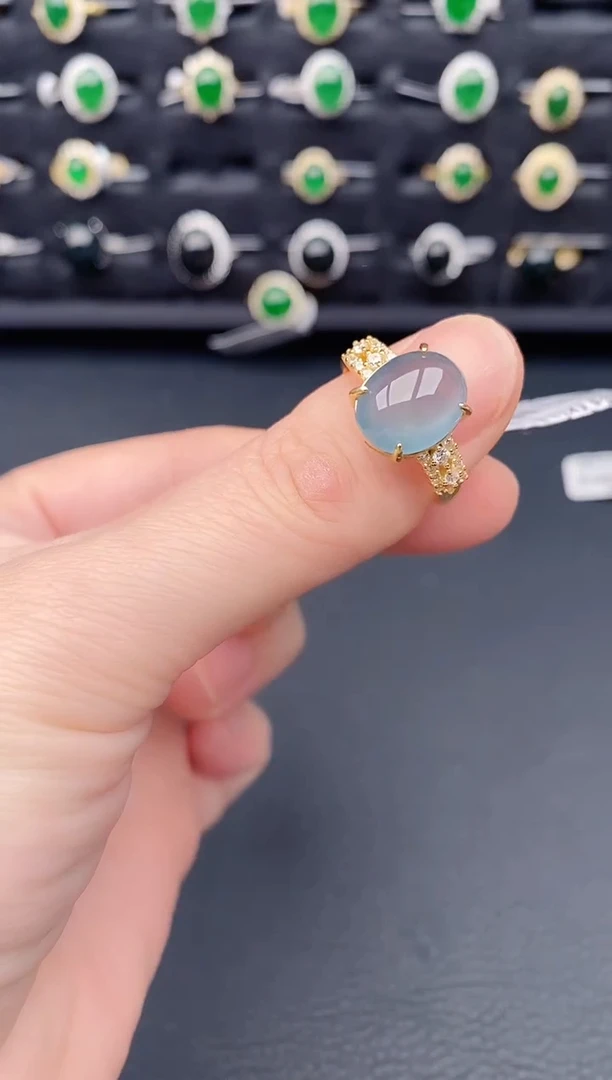 银S925镶嵌戒指翡翠天然a货翡翠83