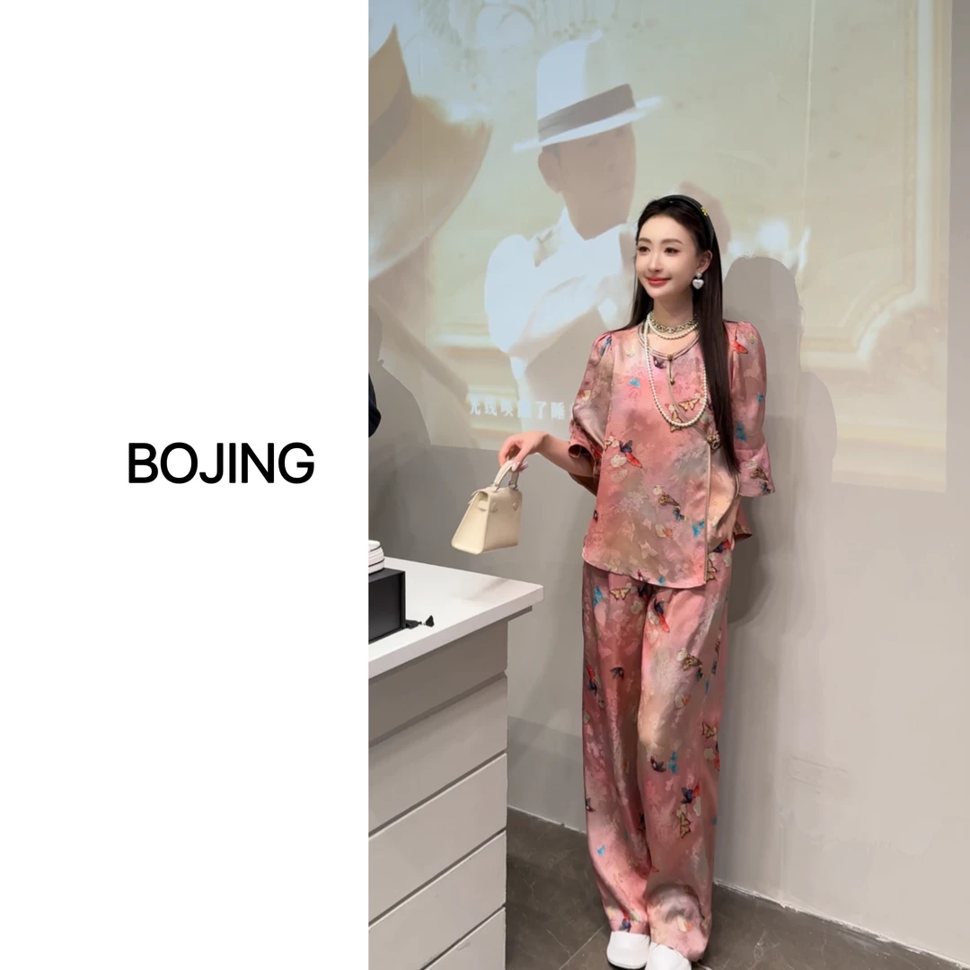 现货【彩蝶】新中式时尚网红夏季复古宽松国风套装