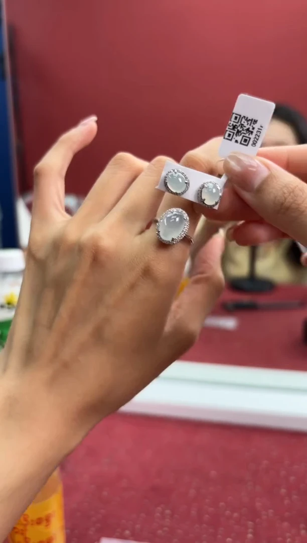 翡翠戒指银S925镶嵌002231r/戒指+耳钉套装