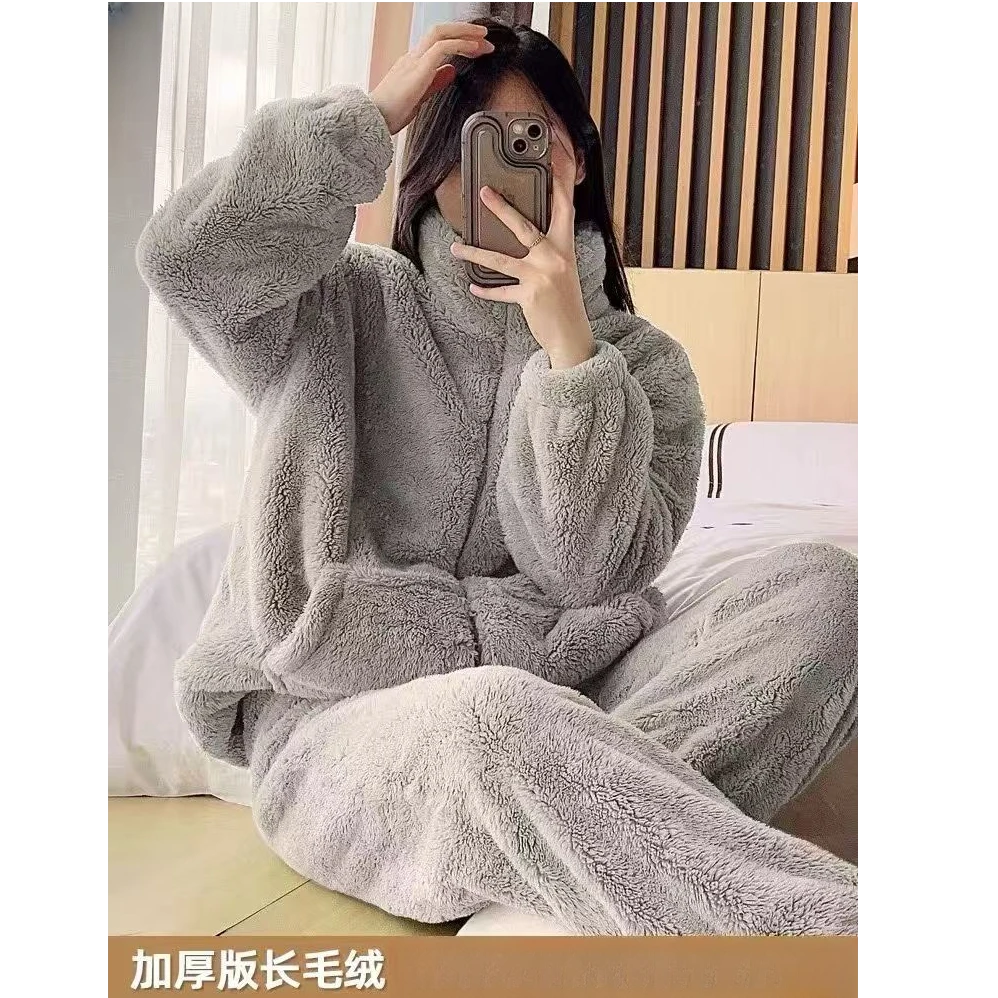 098保暖居家睡衣男女磨绒睡衣家居服QM