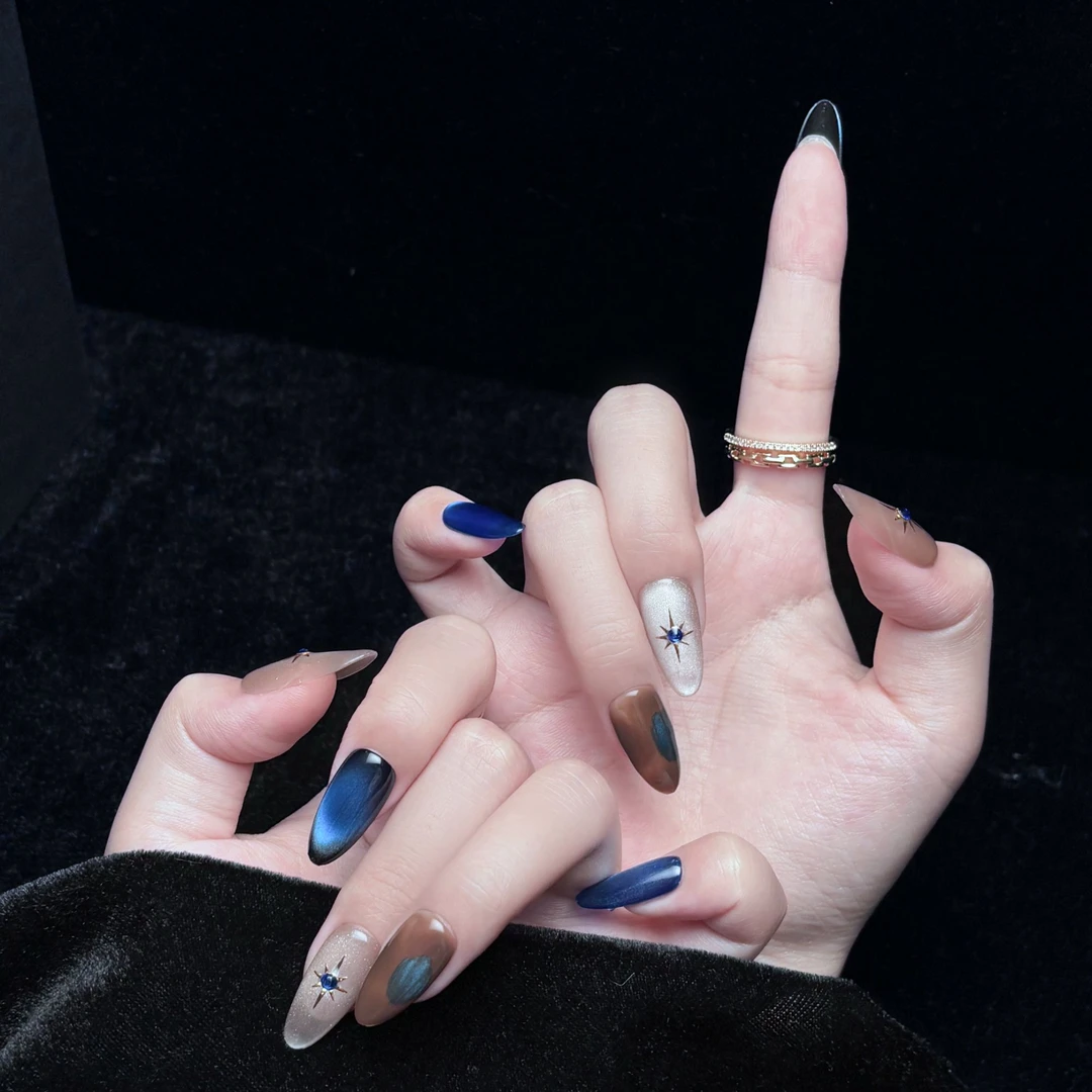 YGY【蓝色六芒】纯手工原创美甲穿戴甲甲片百搭精致显白高级日常