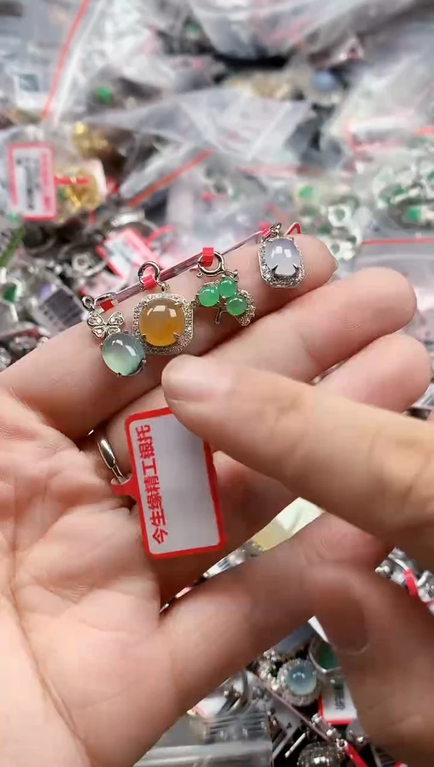 银S925镶嵌戒指翡翠天然A货缅甸翡翠