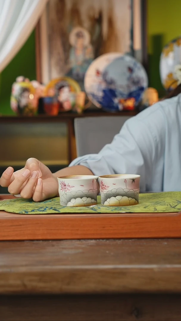 摆件景德镇釉下手绘陶瓷茶具，咖啡杯-
