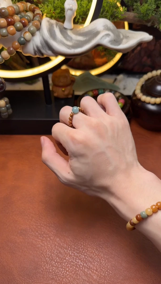 未镶嵌库克吊坠库克蓝水翡翠圆珠戒指