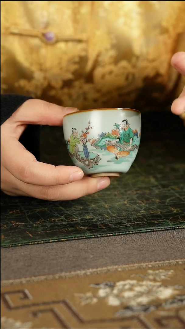 善窑厂汝窑人物画片主人杯