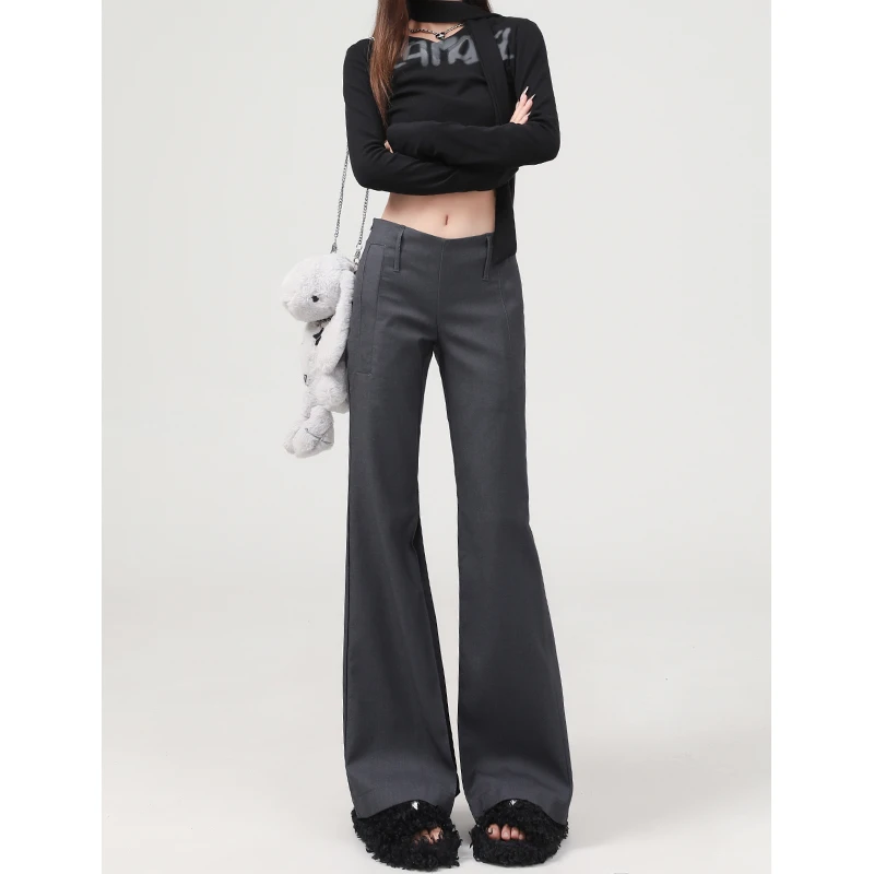 180高个子175加长灰色辣妹低腰微喇休闲裤女修身显瘦垂感西装裤子