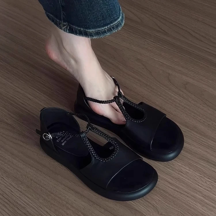 小众复古罗马凉鞋女2025年新款夏季外穿配裙子百搭平底沙滩凉拖鞋