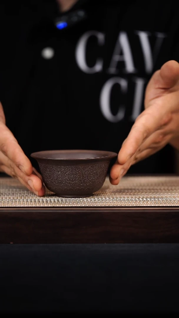 茶杯紫砂【央广非遗】如意纹杯羡砂紫泥杯