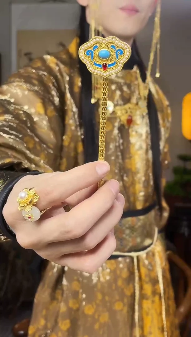 铜合金无簪杆有微瑕烧蓝如意一支