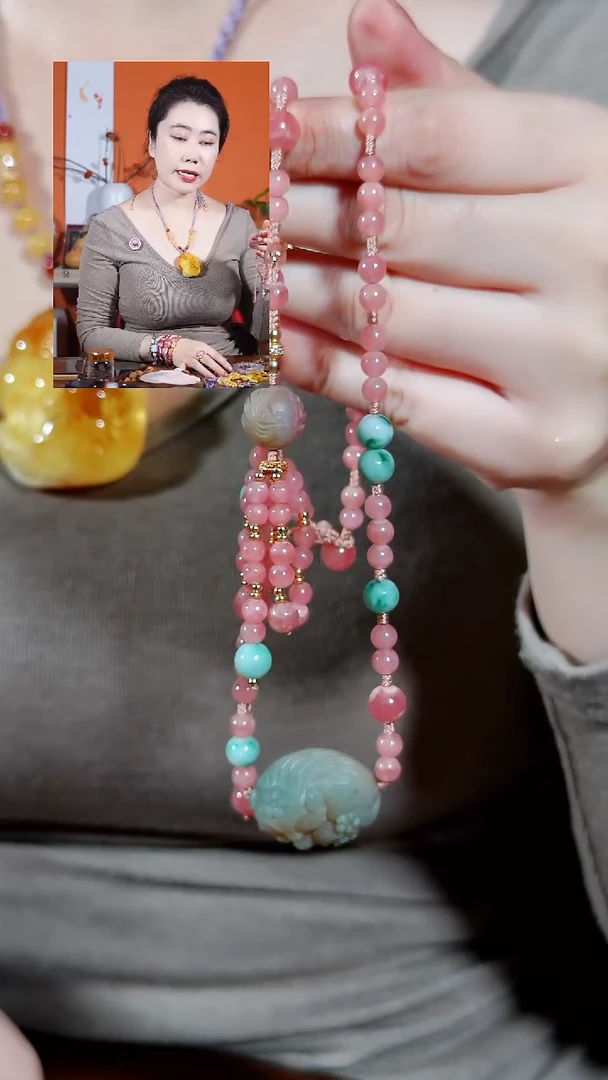 银S925镶嵌菱锰矿（红纹石）老盐源翡翠等项链