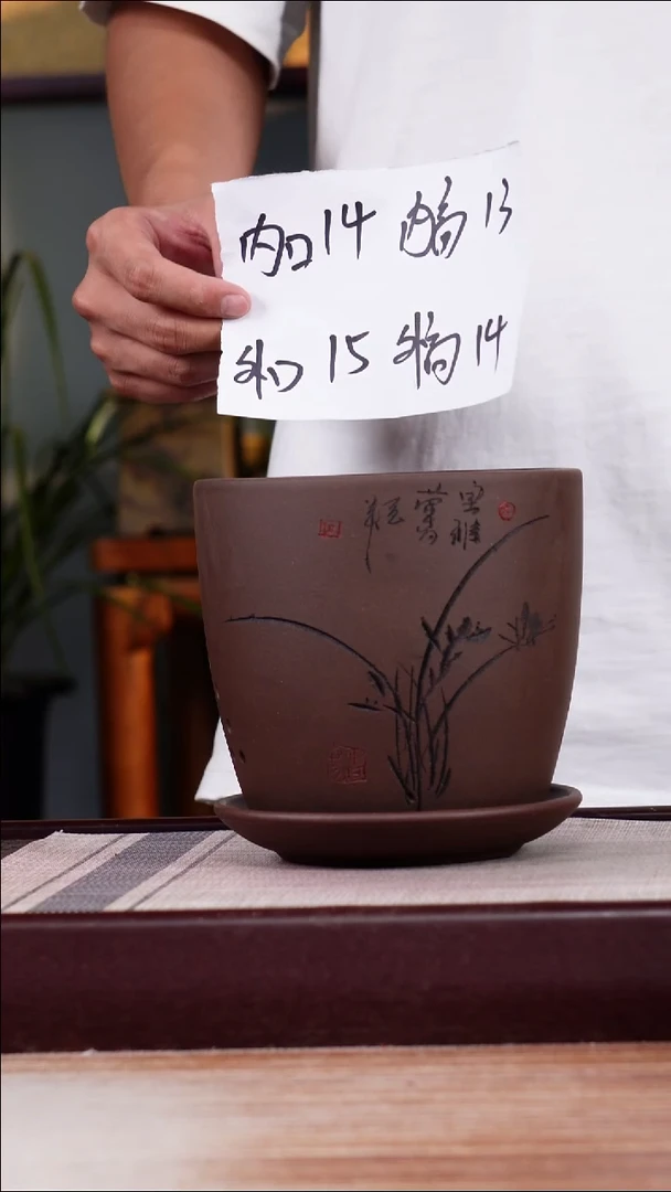 紫砂花盆紫泥君子兰2号一只带托