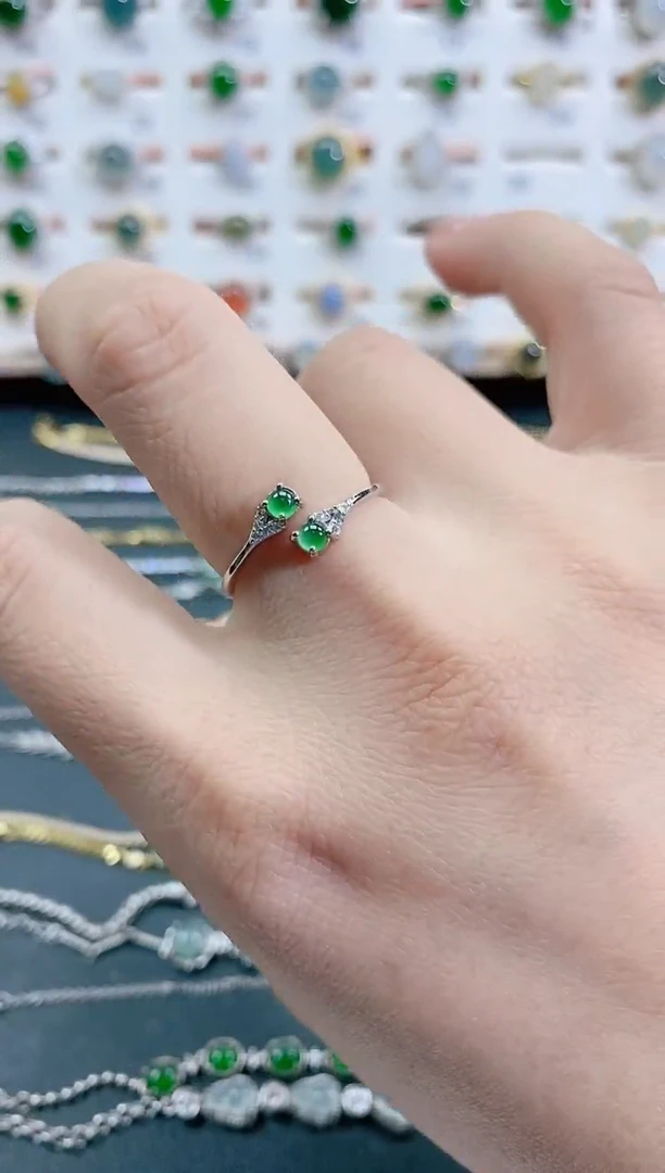 银S925镶嵌戒指翡翠天然翡翠