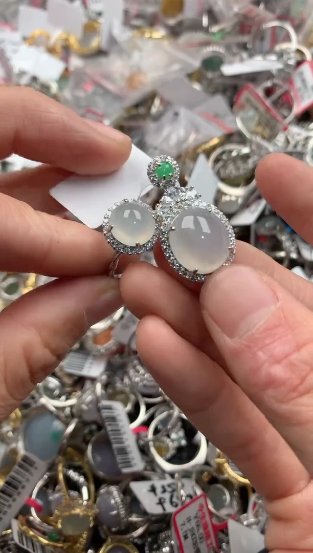 银S925镶嵌戒指翡翠555---6