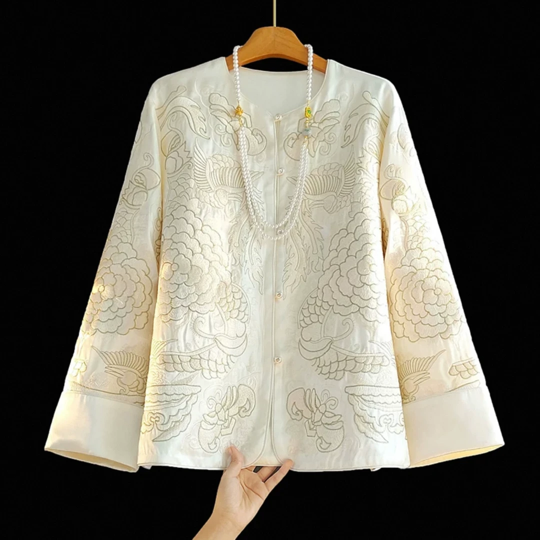 高级感重工刺绣醋酸新中式盘扣外套女早春新款圆领国潮风唐装上衣