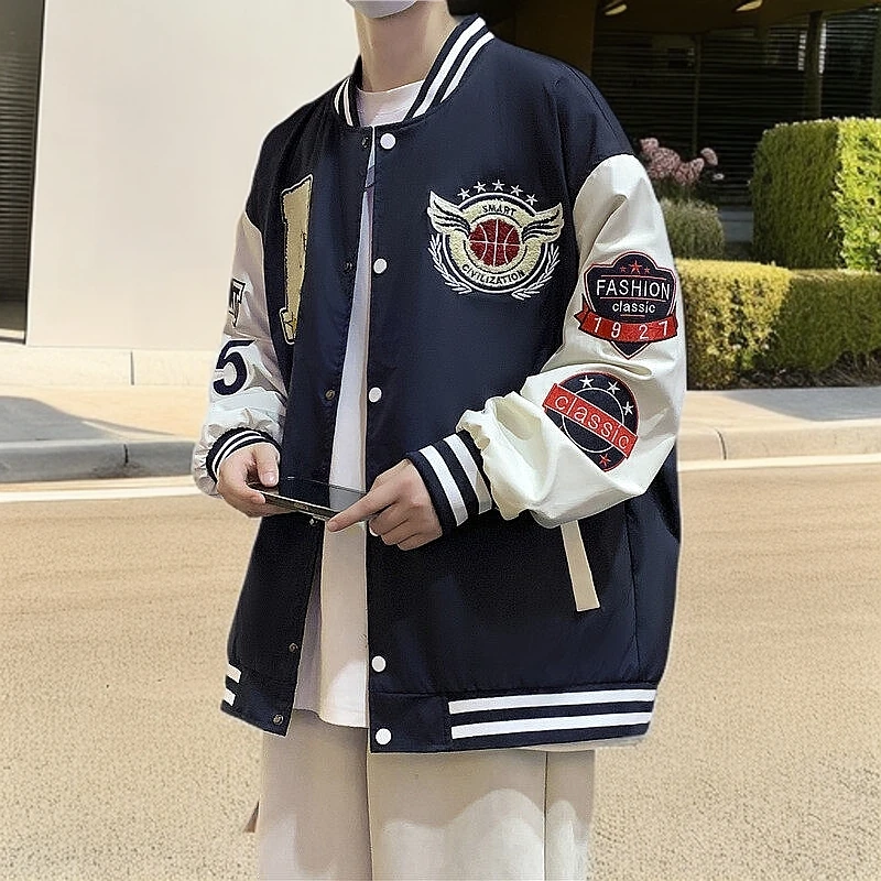 春秋款新款美式棒球服宽松休闲潮流痞帅立领夹克外套男生上衣男装