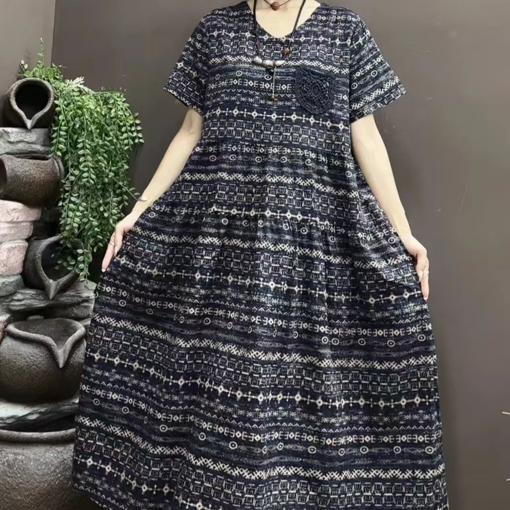 8857新款夏季优雅减龄宽松显瘦长款显白连衣裙QZ