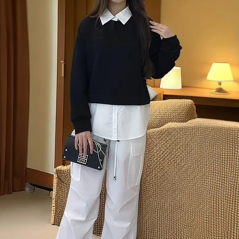 【素境】6051#假两件卫衣女秋2024新款时尚洋气不规则设计感