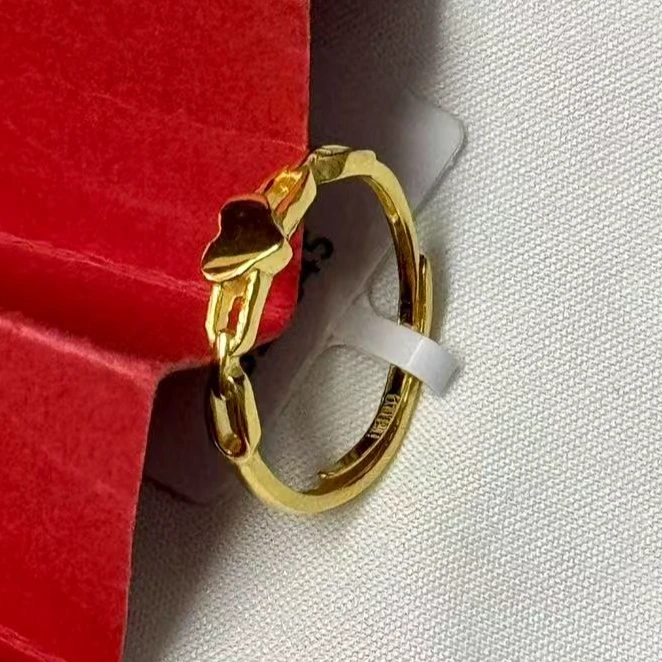 【小鹏黄金】足金999可调节百搭爱心5G工艺戒指1.64 1.66