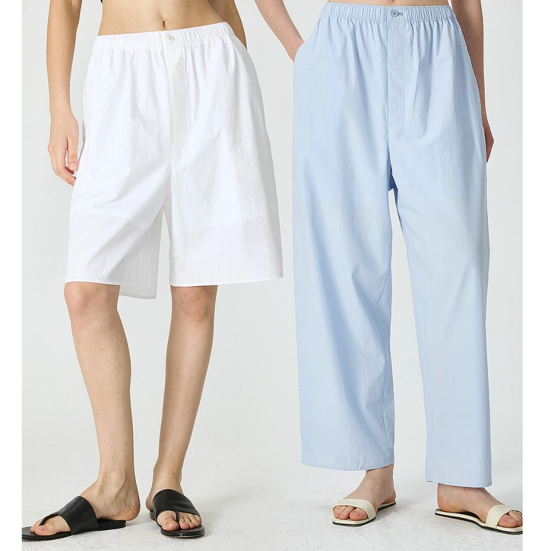 开间/日本进口轻透近江晒长绒棉极简时髦宽松佰搭抽绳短裤/长裤