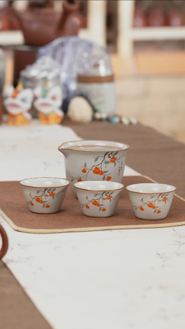 茶具茶具茶具@@汝窑旅行茶具柿柿如意