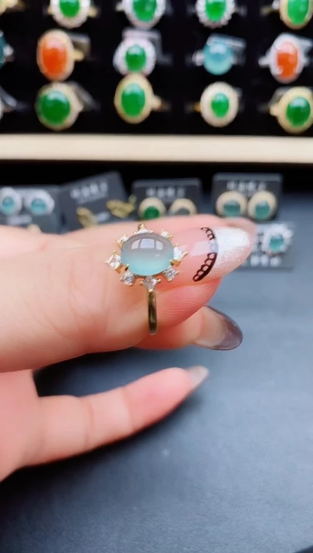 翡翠戒指银S925镶嵌50805085