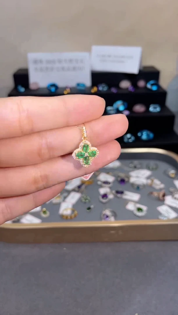 吊坠(不含链)银S925镶嵌祖母绿天然宝石