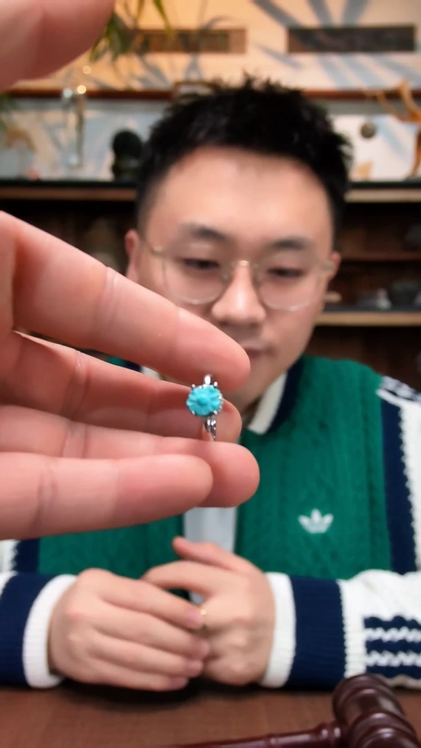 银S925镶嵌绿松石戒指S925银绿松石戒指GW