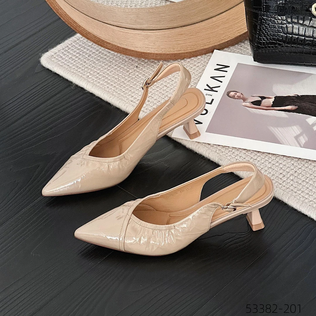 高蒂53382-201中跟包头尖头森系风2025时装凉鞋百搭细跟高跟女鞋