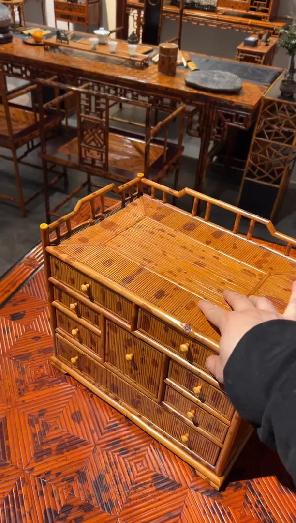 【闪购商品】扇子湘妃竹百宝箱八抽屉