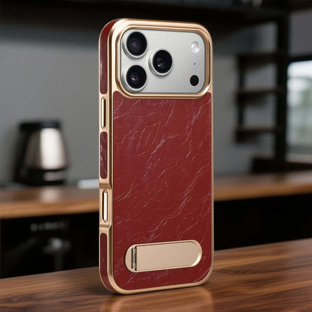 适用苹果17/16Pro/15ProMax高档轻奢真皮全包防摔磁吸支架皮套Air