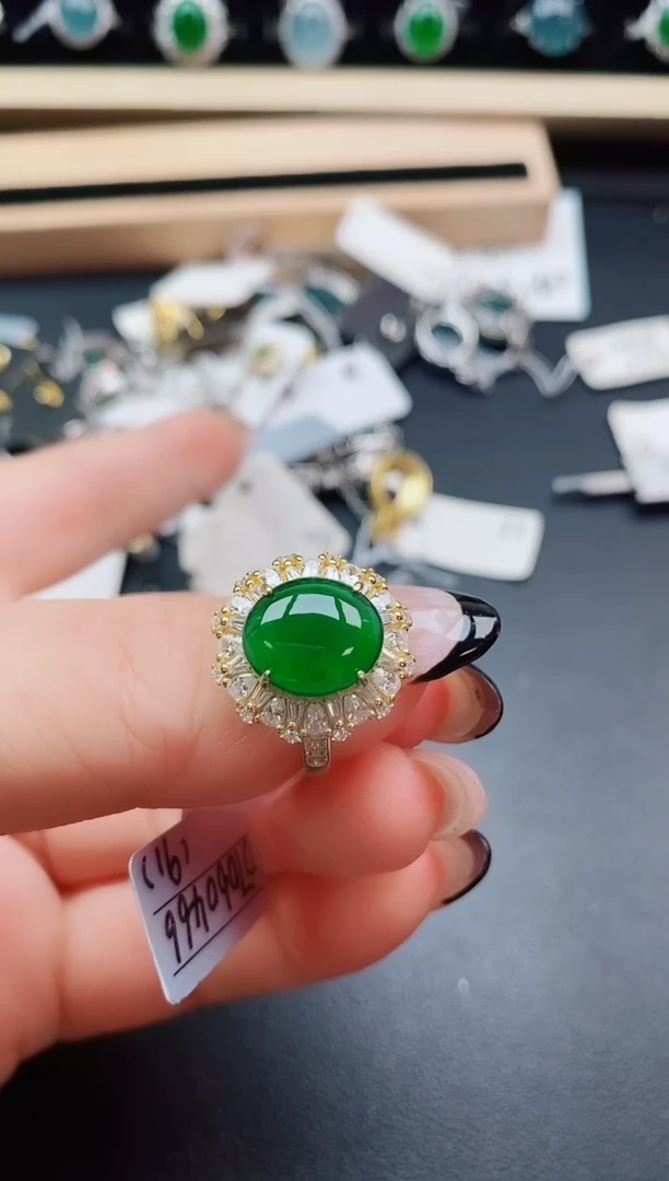 翡翠戒指银S925镶嵌50800