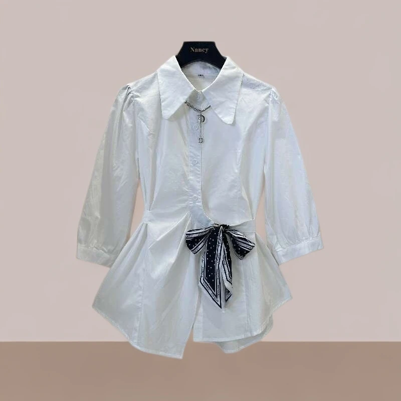 洋气轻奢小众设计感中袖衬衫女装2025春秋季新款气质百搭休闲上衣