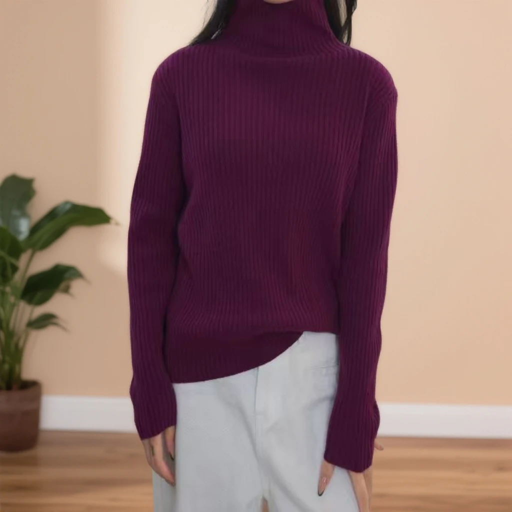 【柔织漫想】秋冬女士新款100%美丽诺羊毛简约时尚堆堆领针织打底衫