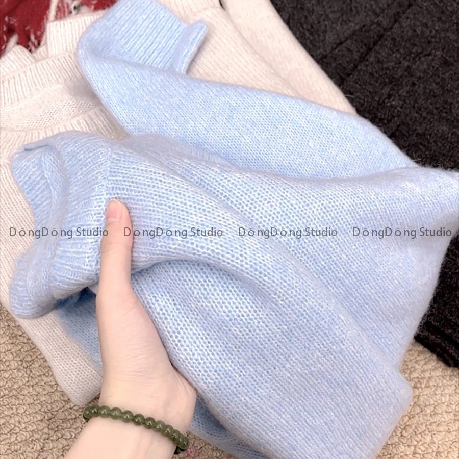 特！售完无补！纯色羊驼圆领套头宽松长袖针织衫毛衣 991