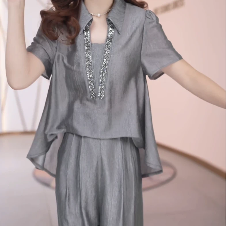 【两件套】夏季时尚女神洋气宽松气质休闲百搭显瘦减龄女装套裤