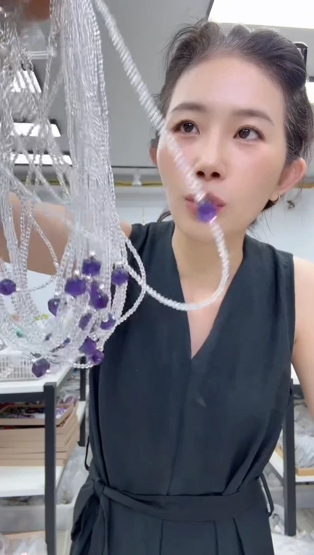 合金颈饰紫晶2061水晶方糖锁骨链