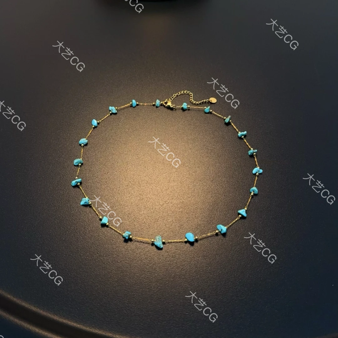 铜合金珐琅项链 蓝色细项链不规则百搭叠戴颈链NEGlc 0572