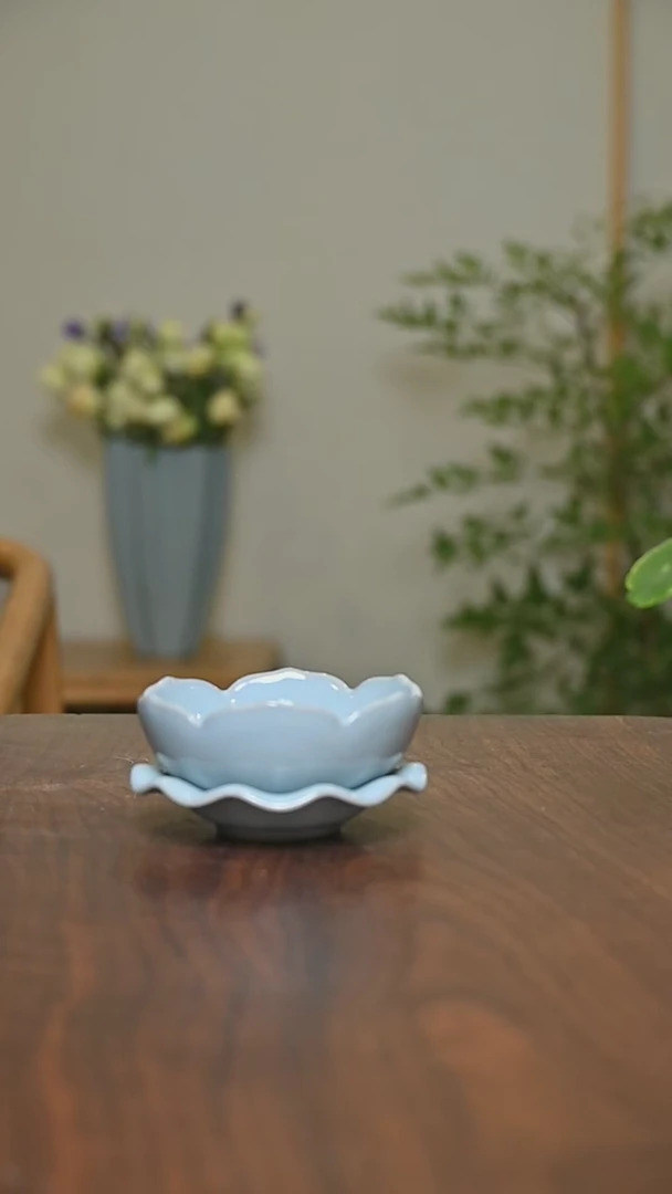 莲花全瓷莲花茶漏微瑕 天青釉