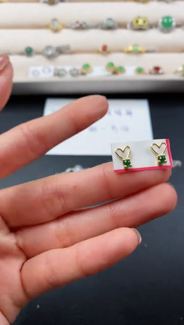 银S925镶嵌戒指翡翠天然缅甸A货翡翠33  6-