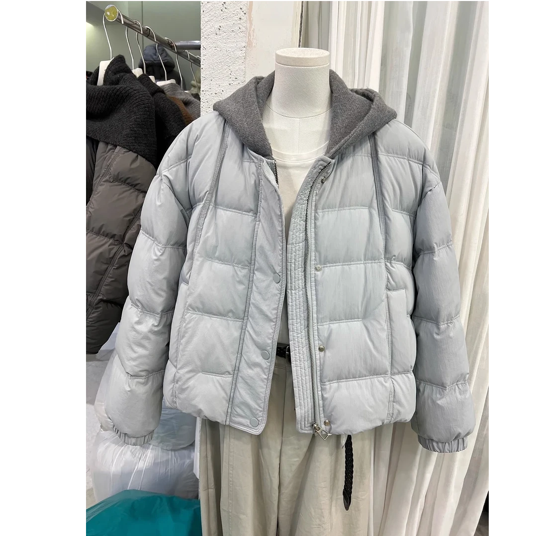 欧货高端拼接连帽棉服冬季新款2025短款保暖面包服外套