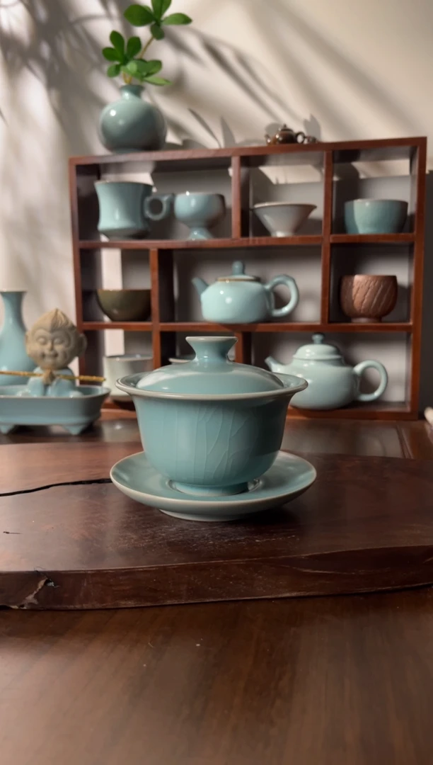 【闪购商品】杯清凉寺仿古釉色元宝三才盖碗