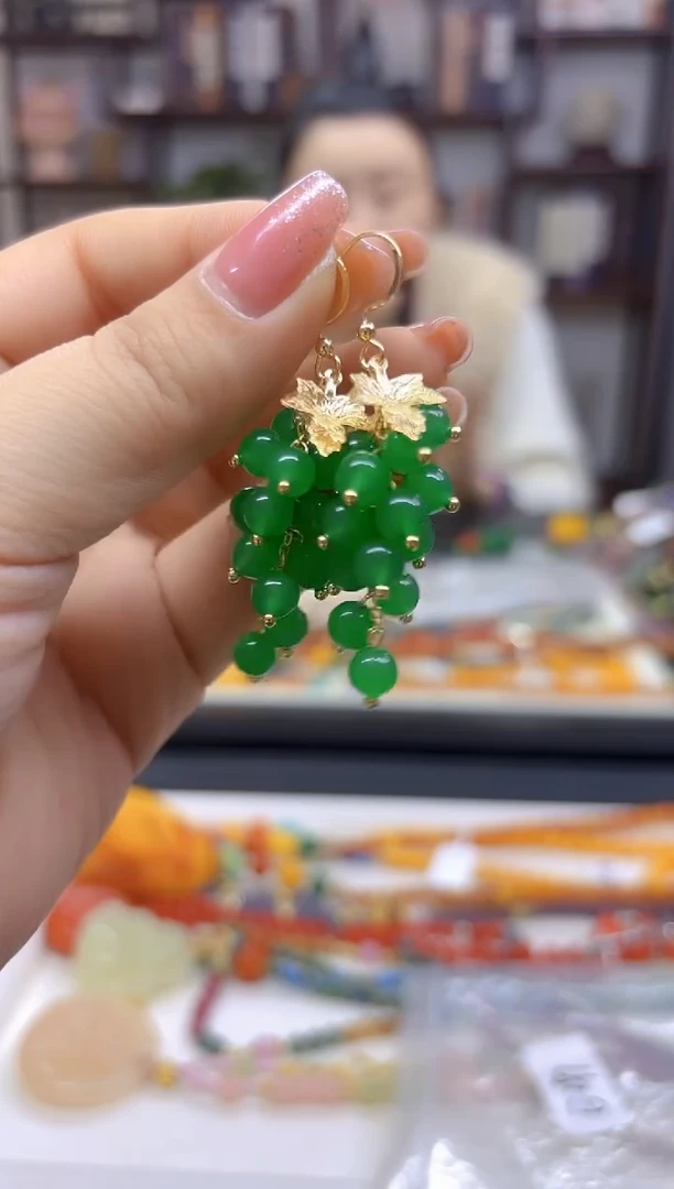 【闪购商品】翡翠耳饰14K金镶嵌葡萄E297