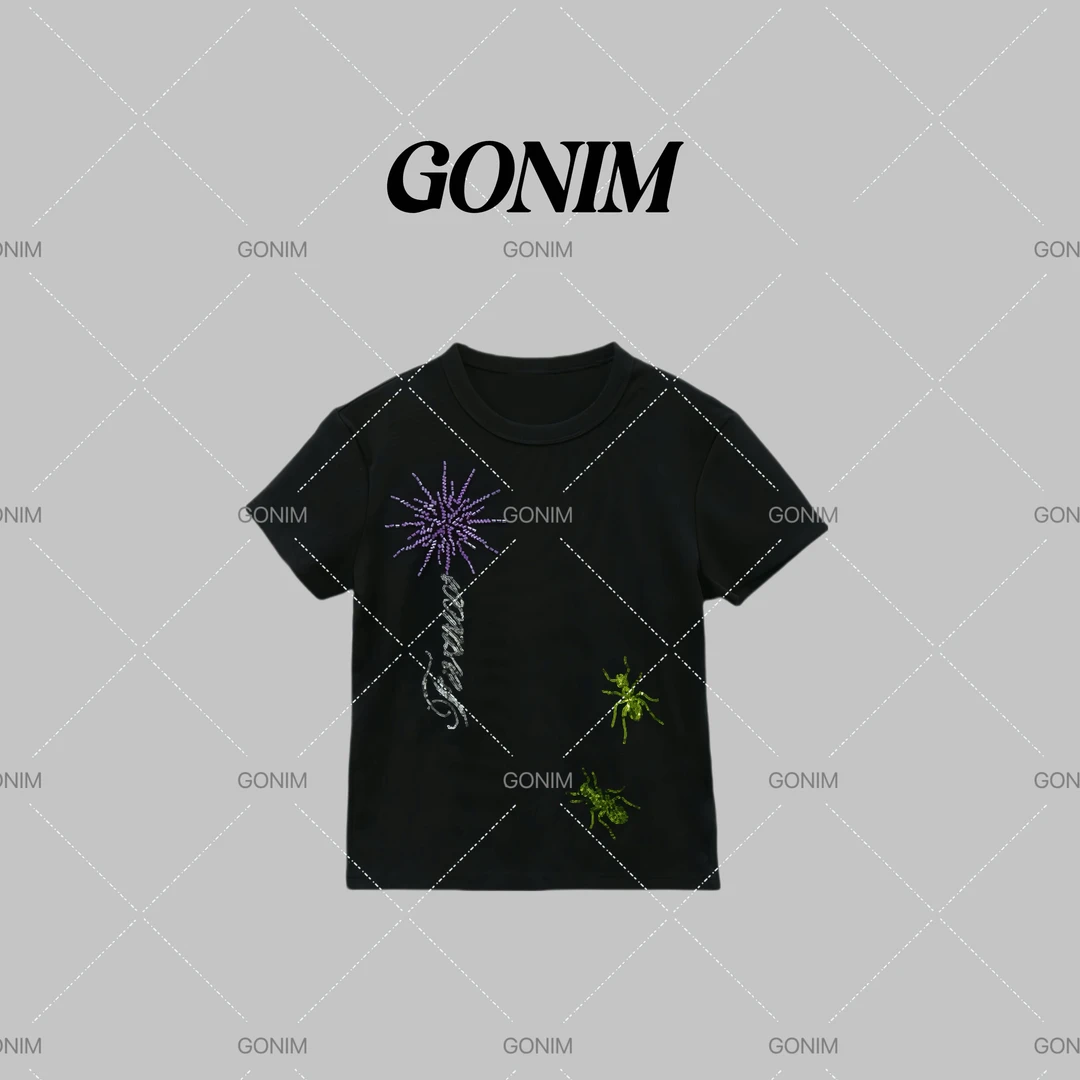 Gonim· “度假系列”2025春夏款休闲拼接时尚设计感百搭设计师T恤女