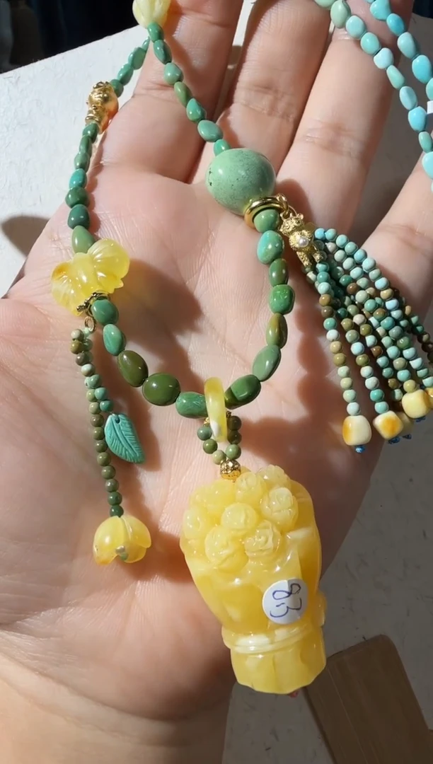 未镶嵌项链蜜蜡蜜蜡玫瑰花项链