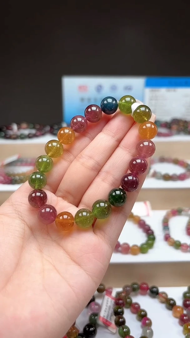 【闪购商品】碧玺手串未镶嵌10.3mm艳丽彩虹色玻璃体单圈手串