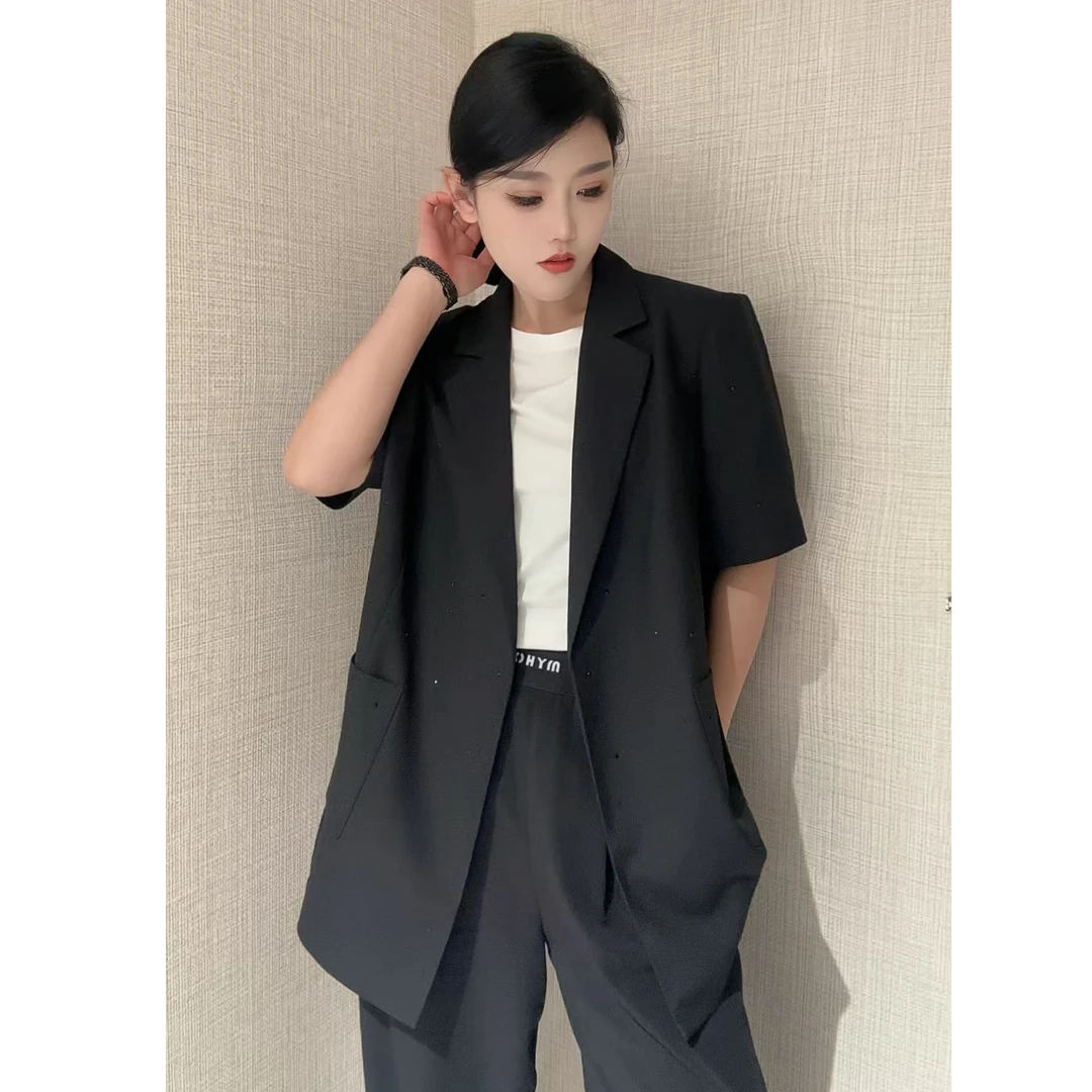 崋家曼夏季新款烫钻中袖西装外套