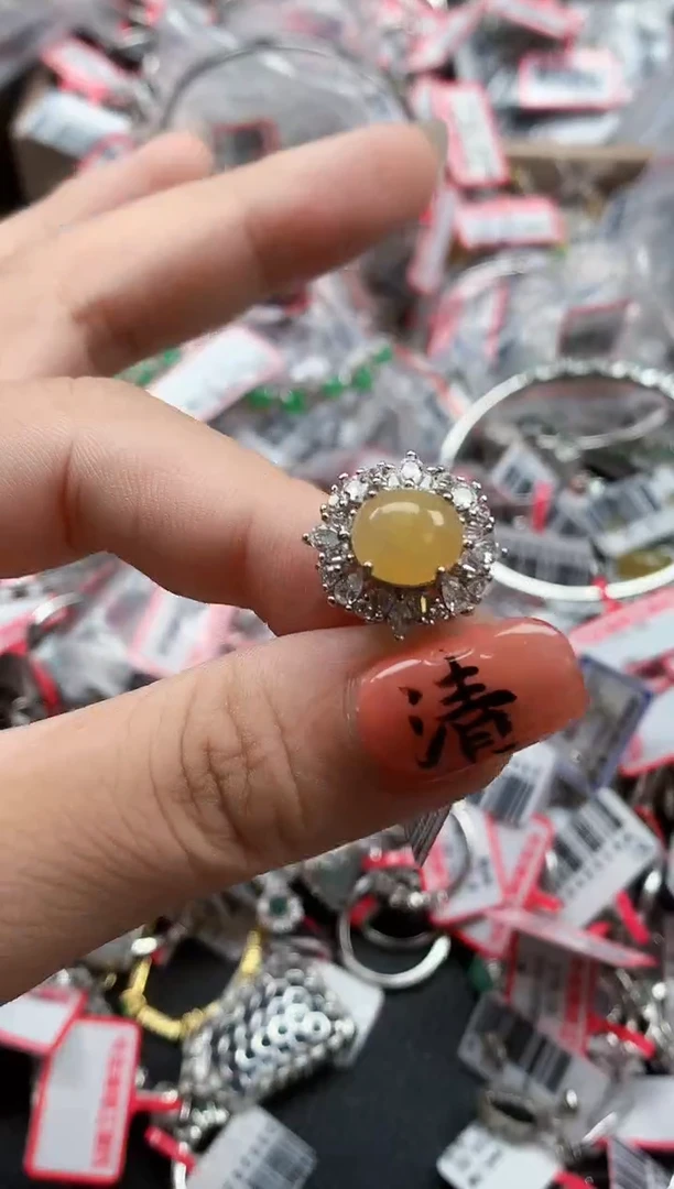银S925镶嵌戒指翡翠天然A货缅甸翡翠