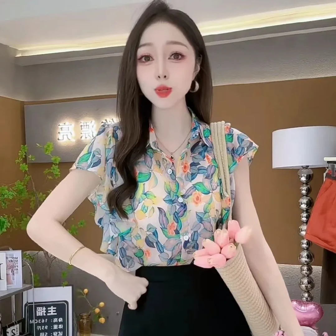 印花短袖衬衫女2025新款爆款夏季时尚洋气超仙碎花气质上衣女夏款