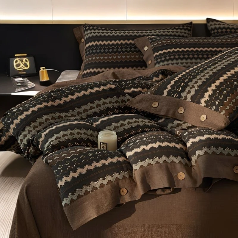 轻奢A类纯棉色织提花双层纱四件套亲肤柔软裸睡全棉被套床单床品4