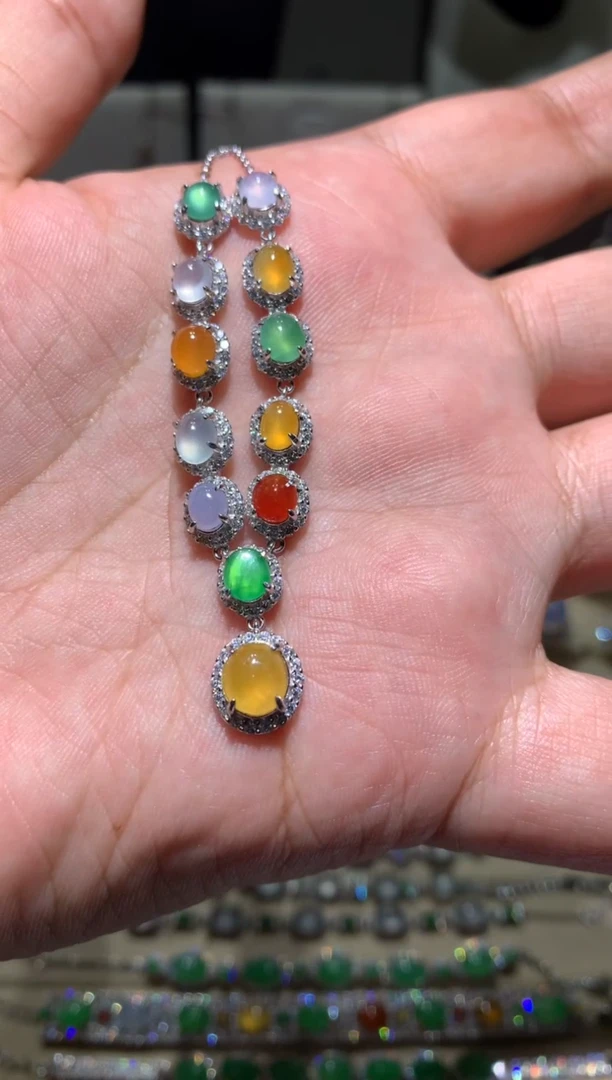 银S925镶嵌翡翠耳饰项链